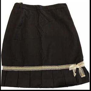 Banana Republic BLACK Wool pleated SKIRT office siren yellow Ribbon bow womens 6